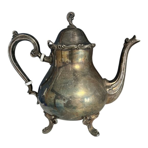 Vintage Leonard Silver Plate Coffee/Tea Pot – White Heat-Resistant Handle Accent - Picture 2 of 6